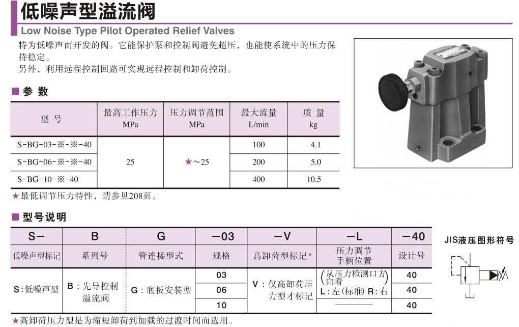 油研低噪聲型溢流閥